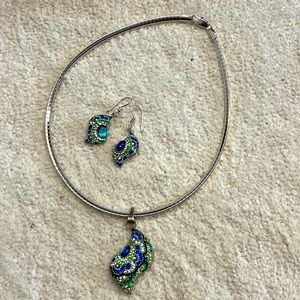 Peacock Sterling/Crystal Necklace, Earrings